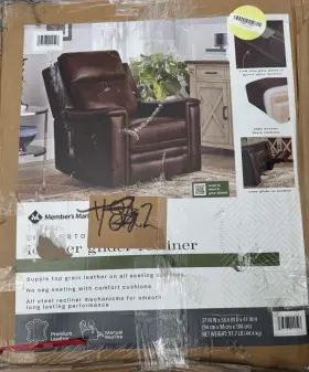 Recliner 193968200503 Member S Mark Livingston Leather Chair Dark Brown Usb Oversized New O/b