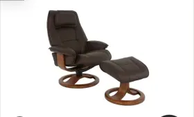 Recliner 604015828064 Fjords Admiral Large Chair And Ottoman Black Soft Leather Teak Wood
