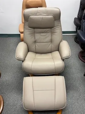 Recliner 749511908961 Fjords Mustang Large Comfort Chair Stone Leather Teak Wood Stain