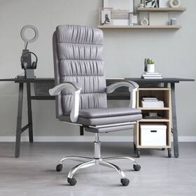 Reclining Office Chair Gray Faux Leather Metal Plywood Medium 720287200918