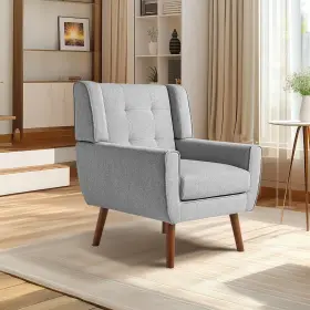Ah-0154 Redlife Modern Accent Chair For Living Room Upholstered With Wood Legs Grey