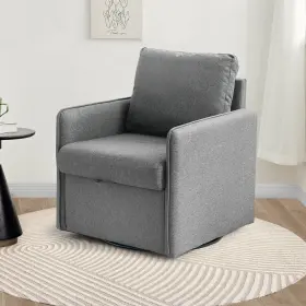 Sq-24067bg Redlife 360 Swivel Accent Chair Linen Upholstered Armchair Single Sofa With Storage