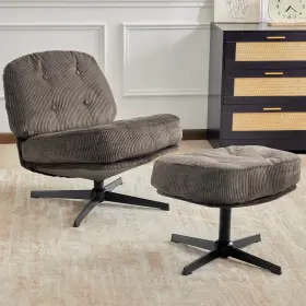 Us02n000064-00 Redlife Swivel Accent Single Sofa With Ottoman Modern Fabric Chair For Living Room
