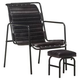 Relaxing Armchair Black Genuine Leather Standard Footrest 720286082355