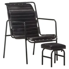 Relaxing Armchair Black Genuine Leather Standard Footrest 720286082355