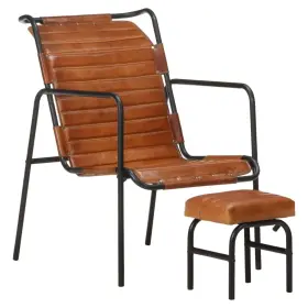 Relaxing Armchair Dark Brown Real Leather Powder-coated Iron 720286082348