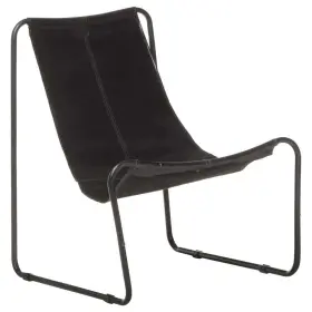 Relaxing Chair Black Genuine Leather Powder-coated Iron Standard 720286082317