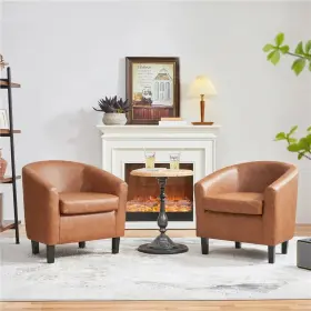 Wdmvmc0001 Renwick Faux Leather Barrel Accent Chairs For Living Room Set Of 2 Brown