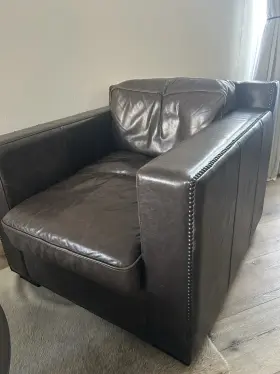 Ut-1812 Restoration Hardware Cn Brown Leather Accent Chair 36x39x32 Nailhead Trim