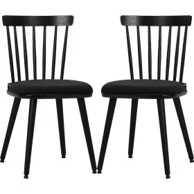Windsorchair-2p-black Revel Life Dining Chairs Set Of 2 Farmhouse Wood Spindle Back Room - Black