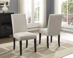 C162ta Rh Roundhill Furniture Biony Tan Fabric Dining Chairs With Nailhead Trim Set Of 2