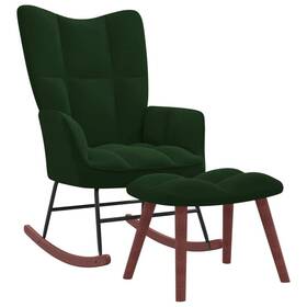 Rocking Chair Stool Dark Green Velvet Solid Rubber Wood Steel 720286425237 With
