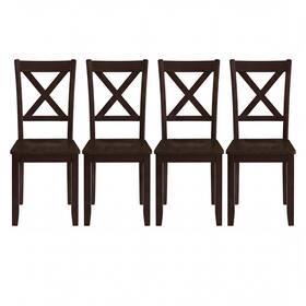 Rome Oak 014761000841 X-back Farmhouse Wooden Kitchen Dining Chair In Dark Brown Set Of 4