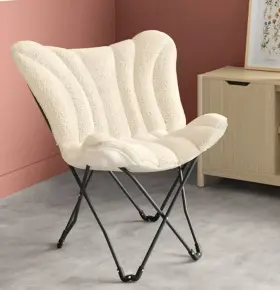 249-19-6269 Room Essentials Dorm Butterfly Chair Faux Shearling Cream Tufted Seat Foldable Steel Frame 249-19-6269 Room Essentials Dorm Butterfly Chair Faux Shearling Cream Tufted Seat Foldable Steel Frame