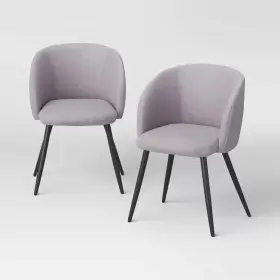 91953905 Room Essentials 2pk Upholstered Barrel Back With Metal Base Dining Chair Gray -