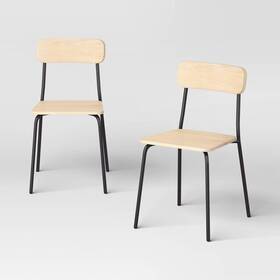 Room Essentials 91959770 Set Of 2 Wood With Metal Base Dining Chair Natural -