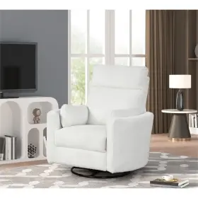 Rk-4866-2980030 Rosebery Kids Modern Chenille Fabric Swivel Recliner In Oyster White