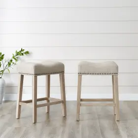 Roundhill Furniture 045399333476 Coco Upholstered Backless Saddle Seat Counter Stools 25.5 Inch Height Set Of 2