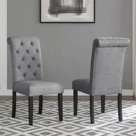 Roundhill Furniture 045399348814 Leviton Solid Wood Tufted Dining Chair Set Of 2 Gray