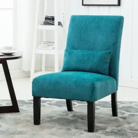 Roundhill Furniture 612524918961 Pisano Teal Blue Fabric Armless Contemporary Accent Chair With Kidney Pillow