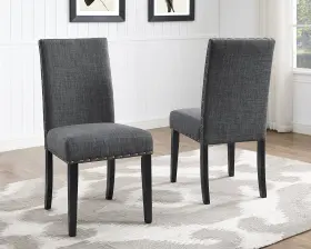 Roundhill Furniture 612524938549 Biony Gray Fabric Dining Chairs With Nailhead Trim Pack