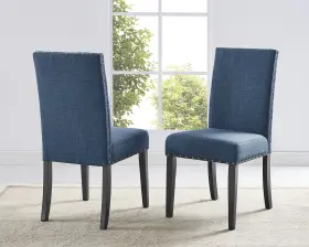 Roundhill Furniture 612524938556 Biony Blue Fabric Dining Chairs With Nailhead Trim Set Of 2