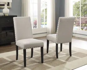Roundhill Furniture 612524938563 Biony Tan Fabric Dining Chairs With Nailhead Trim Set Of 2 Brown