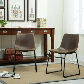 Roundhill Furniture 759526714457 Lotusville Pu Leather Dining Chairs Set Of 2 Brown