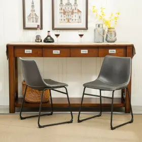 Roundhill Furniture 759526723060 Lotusville Vintage Pu Leather Dining Chairs Antique Gray Set Of 2