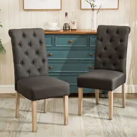 Roundhill Furniture 759526727884 Habit Solid Wood Tufted Parsons Charcoal Dining Chair Set Of 2