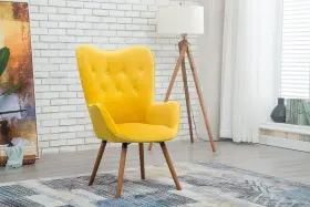Ac155yl Roundhill Furniture 759526752787 Doarnin Silky Velvet Tufted Button Accent Chair Yellow 30d X 41.5w