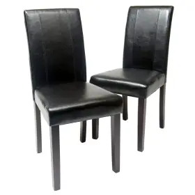 Roundhill Furniture 791090714389 Urban Style Solid Wood Leatherette Padded Parson Chair Black Set Of 2