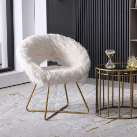 Roundhill Furniture 840155200043 Slatina Faux Fur Upholstered Accent Chair White