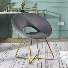 Roundhill Furniture 840155200487 Slatina Silky Velvet Upholstered Accent Chair With Gold Tone Finished Base Gray