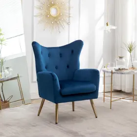 Roundhill Furniture 840155209138 Sovarol Velvet Button-tufted Wing Back Accent Chair Blue
