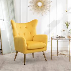Roundhill Furniture Ac005yl Sovarol Velvet Button-tufted Wing Back Accent Chair Yellow