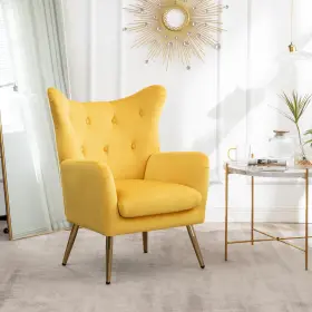 Ac005yl Roundhill Furniture Sovarol Velvet Button-tufted Wing Back Accent Chair Yellow