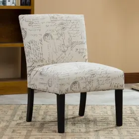 Ac102 Roundhill Furniture Botticelli Fabric Armless Contemporary Accent Chair Script Print