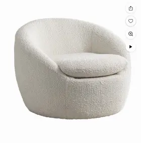 Ac506wh Roundhill Furniture Winnie Modern Teddy Boucle Fabric Barrel Chair 360 Degree Swivel White