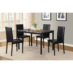 C007bk Roundhill Furniture Dining Room Dinette Set Kitchen Table And Chairs 5-pc Faux Marble Vinyl Leather