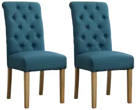 C161bu Roundhill Furniture Habit Solid Wood Tufted Parsons Dining Chair Set Of 2 Blue