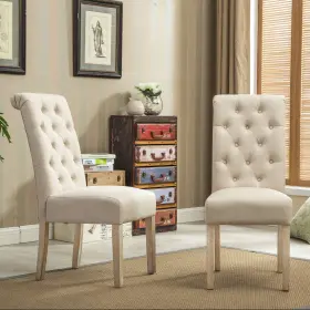 C161ta Roundhill Furniture Habit Solid Wood Tufted Parsons Dining Chair Set Of 2 Tan