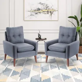 Rovibek 810148363796 Upholstered Accent Chair Armchair With Pillow Wood Legs Single Sofa Mid Cen