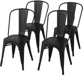 Rowill 744110309539 Metal Dining Chairs Set Of 4 Patio Indoor Outdoor Black Kitchen Cafe