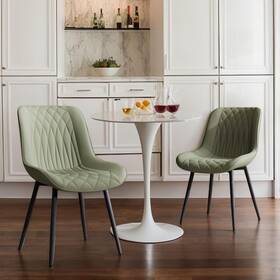 Rowill Rt-1949l-1 Set Of 2 Mid-century Style Dining Chairs Pu Leather Upholstered Olive Green