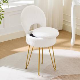 Rucuken 445040577588 Faux Fur White Small Vanity Chair And Stool - 13 Inch Dx13 W Folding Back Storage Otto