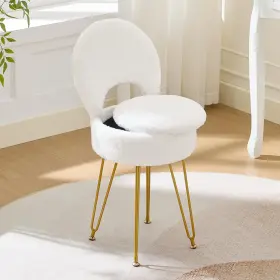 Dx13 Rucuken 445040577588 Faux Fur White Small Vanity Chair And Stool - 13 Inch W Folding Back Storage Otto