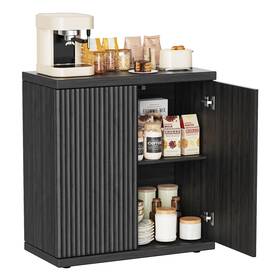 Rumbaluxy Rls003-bk Fluted Buffet Cabinet Sideboard With Storage Wooden Credenza 2 Doors&adj