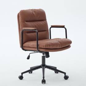 Rumiiro Sw1741br Office Chair Pu Leather Computer Arms Ergonomic Swivel Mid Back Desk Task Chairs