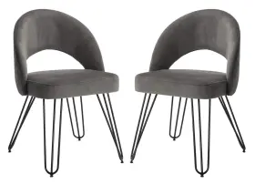 Safavieh 889048041721 Home Jora Retro Dark Grey Velvet And Matte Black Side Chair Set Of 2